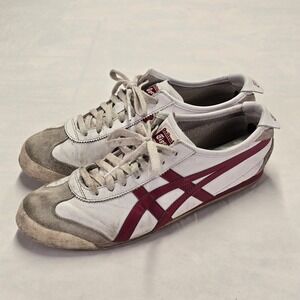 Onitsuka Tiger Mexico 66 White Burgundy Leather Suede Mens Athletic Shoes Size 9